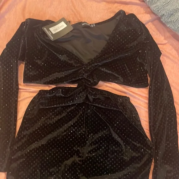 PrettyLittleThing | Dresses | Plt Black Velvet Glitter Cut Out Bodycon Dress  | Poshmark